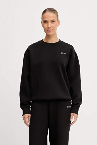 Guess Kadın Aurelia Tam Kalıp Bisiklet Yaka Uzun Kol Logo Detaylı Sweatshirt - Siyah