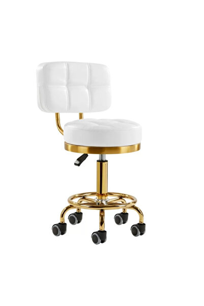 TotulPerfect Fotoliu cosmetic rotativ hidraulic auriu cu spătar, piele ecologică, reglabil 39-51 cm, 90x45 cm