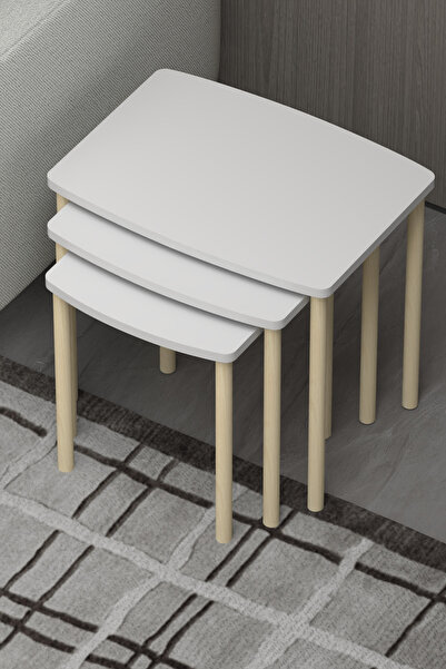 DESENGO Doğal çam ağacı ayaklı geniş yüzeli modern 3lü zehpa zigon seti şık t...