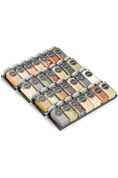 Arabest منظم توابل من 4 طبقات، درج توابل، صينية توابل قابلة للتعديل من الفولاذ الكربوني (أسود)