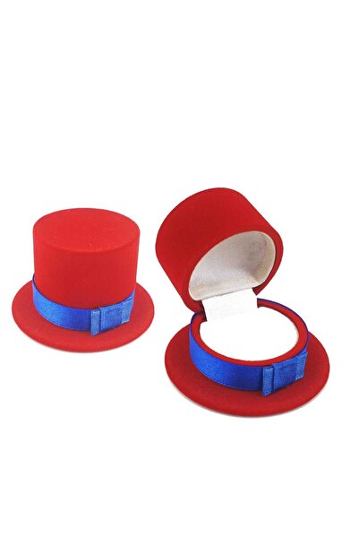 sarıyer silver علبة هدايا خاتم مخملي أحمر مع شكل قبعة وحقيبة كرتونية مع فيونكة للهدايا