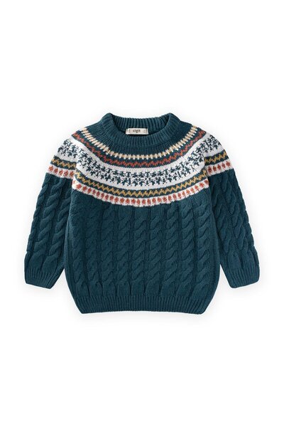 Cigit Patterned Knitwear Sweater 2-8 Years Petrol