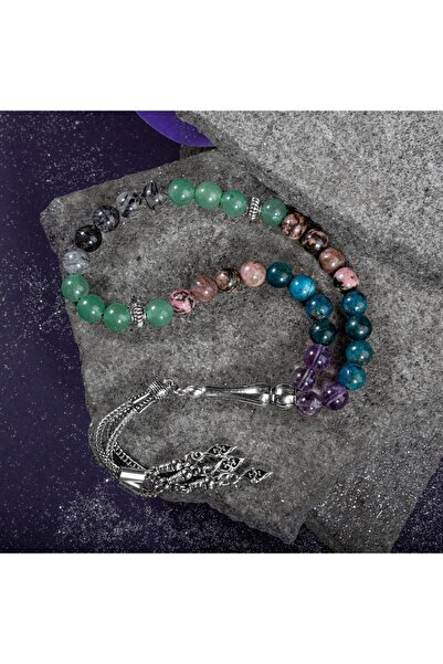MuhammedMasumCo Boğa Burcu Tesbih – Ametrin, Mavi Apatit, Rodonit, Rutilli Ku...