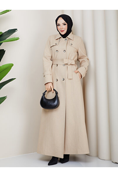 Moda İncir بأزرار على الجهتين معطف كاش مايوه بياقة وتفاصيل أزرار وتفاصيل كاب