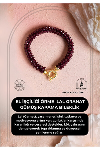 OSMANLI DOĞAL TAŞ Certified Handcrafted Knitted Garnet Silver Plated Bracelet (Sk:086)