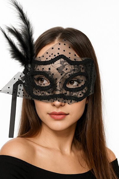 DODOMAR Mască de Anul Nou din plastic, tul, pene, flori, model de lux