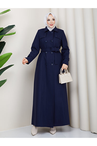 Moda İncir Double-Breasted Collared and Caped Button-Detail Dress with a Dress with a Collar and Capes