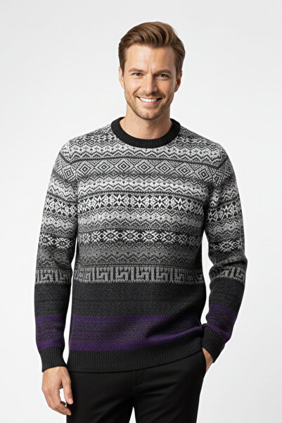 Pulltonic Erkek Bisiklet Yaka Etnik Desenli Kazak