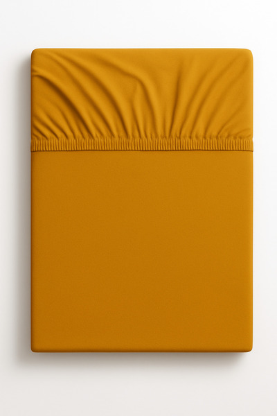 İQON طقم ملاءات سرير مطاطية مزدوجة من القطن الممشط بلون الخردل