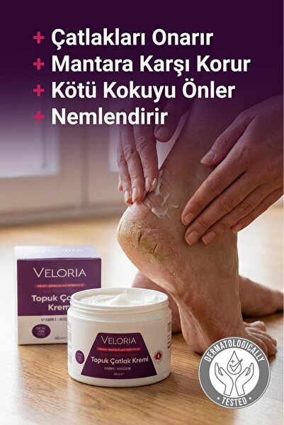 Veloria Cosmetics Ayak ve Topuk Çatlak, Koku, Kaşındama ve Mantar, Önleyici ve Yenileyici Mucizevi, Bakım Kremi 150ml