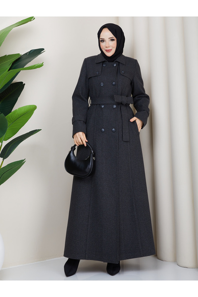 Moda İncir Double-Breasted Collared and Caped Button-Detail Dress with a Dress with a Collar and Capes