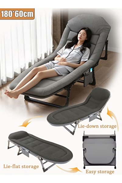 Generic 180×60CM Folding Bed Chaise Lounge Chair 5-Angle Adjustable Camping Cot with Carry Bag