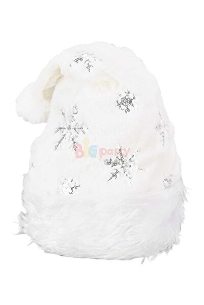 Smg Yayıncılık Pălărie de Anul Nou de pluș, albă, cu imprimeu cu fulgi de zăp...