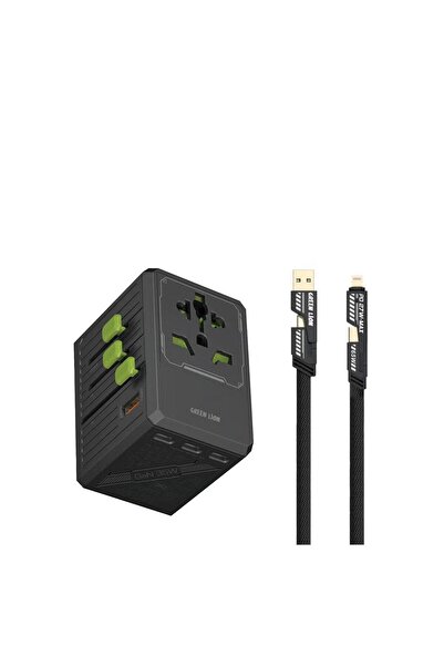 Green Lion محول طاقة GaN بقوة 35 واط، 6 في 1، مزود بكابل USB متعدد المنافذ وم...