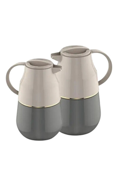 Mister Brand مستر براند | طقم ترمس 1.0 و 0.5 لتر | لون أبيض كريمي وذهبي