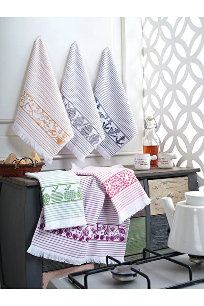 Şaheser Home Collection Line 6’lı Jakarlı Mutfak Peçetesi, %100 Pamuk, Meyve ...