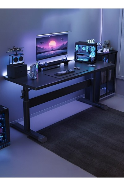 ESMART Large Height-Adjustable Gaming Desk with Steel Legs, Computer Table, White -120L x 60W x (65-90)H cm