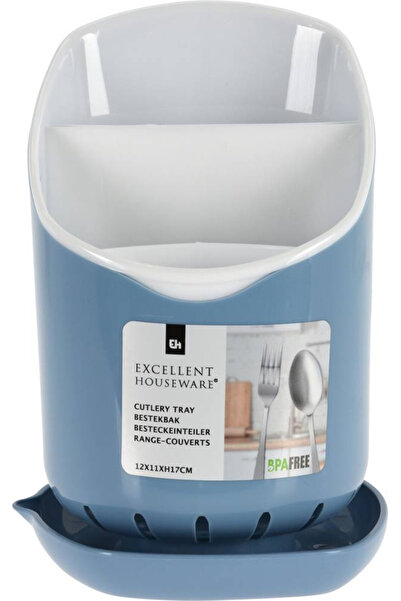 Excellent Houseware cutlery holder with tray, plastic, 12x11 cm, blue