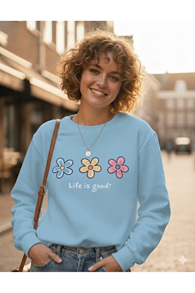 BW Bravely Wear سترة نسائية بياقة دائرية مطبوعة بعبارة 'الحياة جيدة' من PAPAT...