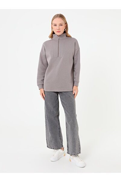 Benin Zippered Half Fisherman Sweatshirt - Dark Gray -