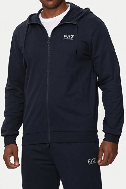 EA7 سويت شيرت رجالي بغطاء رأس بسحاب كامل - أزرق داكن