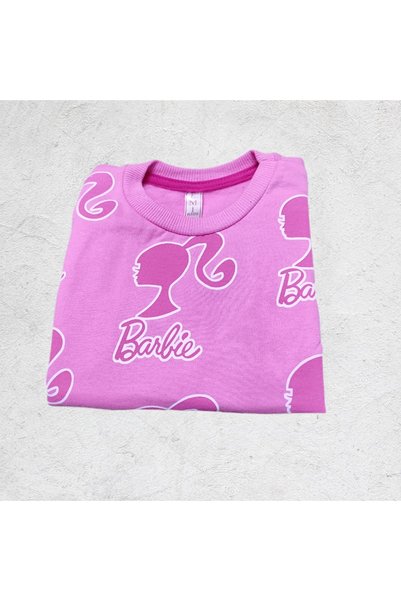 AhsenGiyim Kız Çocuk Barbie Baskılı Kazak