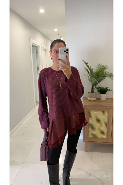 BİRCANÇİL بلوزة نودري بتفاصيل دانتيل على حافة التنورة