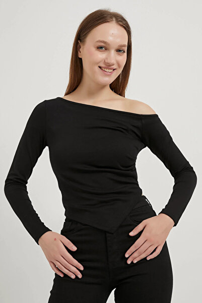 OIL PARK Women's Off Shoulder Skirt Asymmetrical Modal Modern Stretchy Blouse