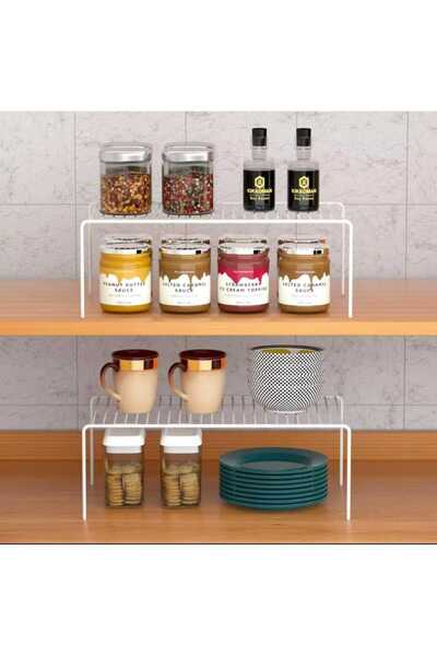 METALAY 2-Piece White Cabinet Organizer Countertop Bathroom Plate Cup Kitchen Bathroom Organization