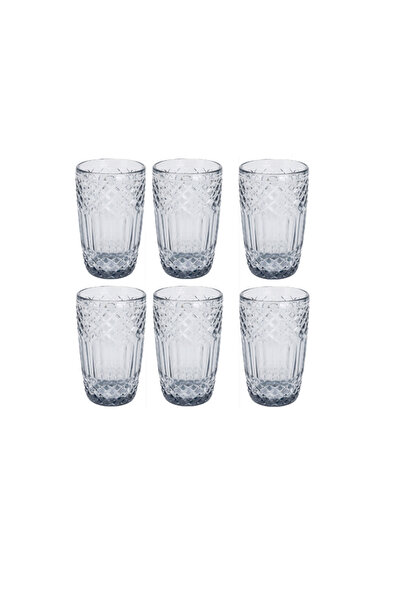 Excellent Houseware Set de 6 pahare, sticlă, 8x13 cm, 380 ml, transparent/negru