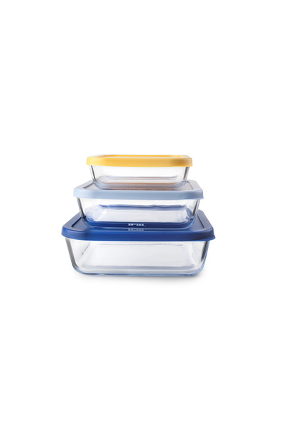 iBiLi Set de 3 caserole, sticlă borosilicată, 610/1170/1940 ml, transparent/m...