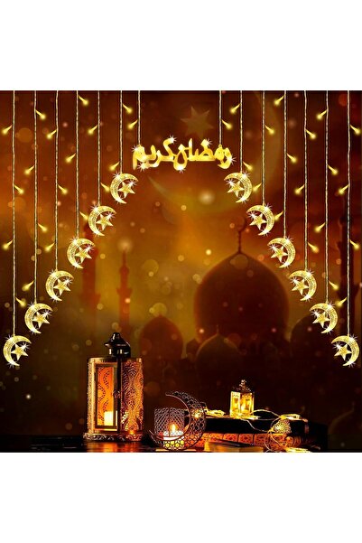 Pomefar أضواء رمضان، 8 أوضاع إضاءة على شكل قمر ونجمة لتزيين المنزل وغرفة النو...