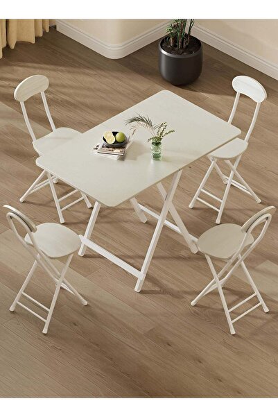 Taimi 5-Piece Dining Set, Modern Table with 4 Stylish Chairs | Folding Table 100x60x74 cm White