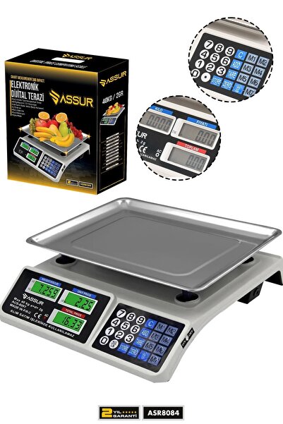 ASSUR 40 Kg Şarjlı Hassas Dijital Terazi Fiyat Hesaplamalı Elektronik Tartı