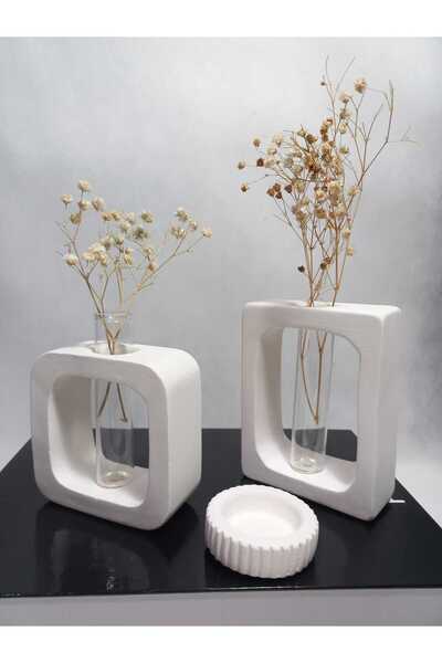 emilysamy طقم مزهريات من قطعتين، شكل مربع-مستطيل، مع أنبوب زجاجي مزخرف، مزهري...