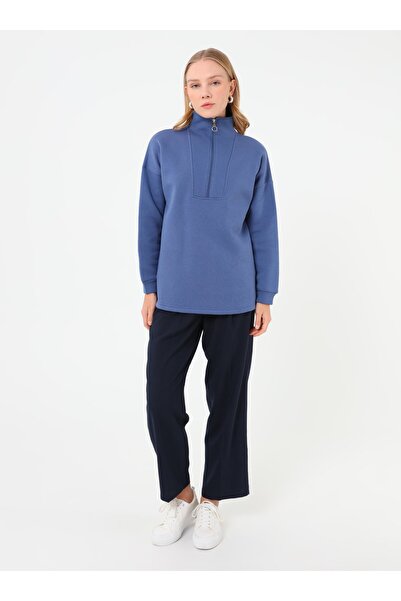 Benin Zippered Half Fisherman Sweatshirt - Indigo -