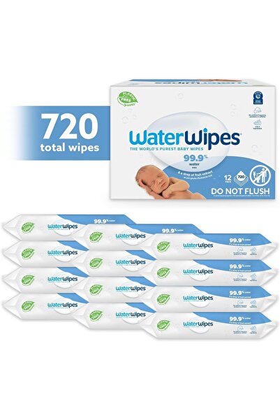 WaterWipes مناديل أطفال أصلية خالية من البلاستيك، 720 منديل (12 عبوة)، مناديل...