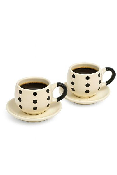 Dekorasyaa Double Set of 2 Ceramic Coffee Cups - 150ml - Polka Dot Pattern