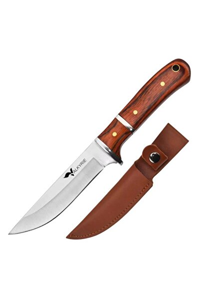 valkyrie 3CR14MOV Paslanmaz Çelik Av Bıçağı – Ahşap Saplı, Kılıflı Kamp ve Outdoor Bıçağı Kırmızı