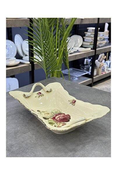 Doğudeko Rose Porcelain Rectangular Serving with Handles
