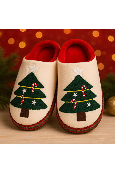 Modares Store Pine Tree Patterned Christmas Themed House Slippers Non-Slip Sole