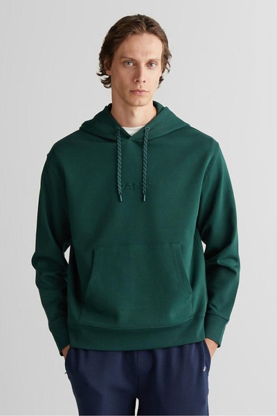 Gant Men's Full Fit Hooded Tonal Logo Sweatshirt - Dark Green