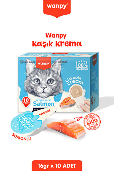 Wanpy Somonlu Tahılsız Kaşıklı Kedi Ödül Kreması Kedi Ödülü 10 x 16gr