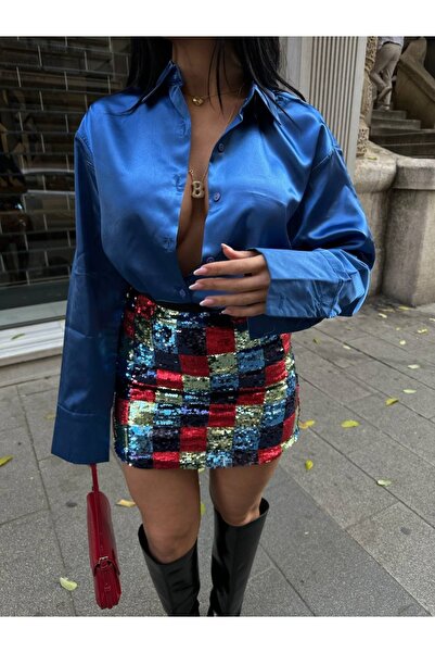 OLİSSE Kadın Pull Payetli Mini Etek