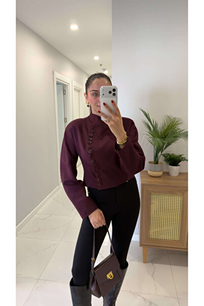 BİRCANÇİL Yugas Burgundy Button Detailed Short Jacket