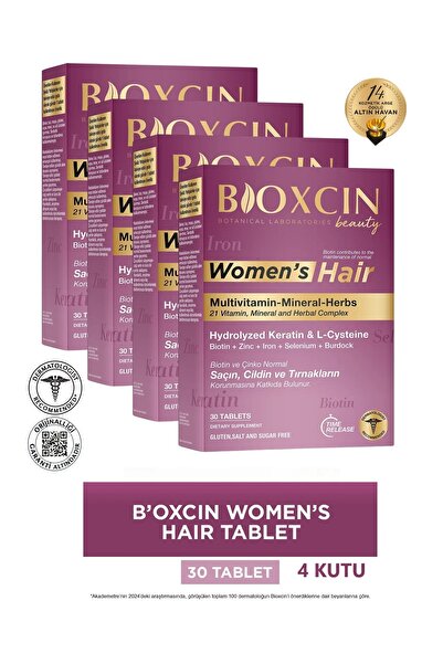 Bioxcin Womens Hair 30 Tablet x4 kutu - Keratin Kolajen Biotin Çinko Demir Se...