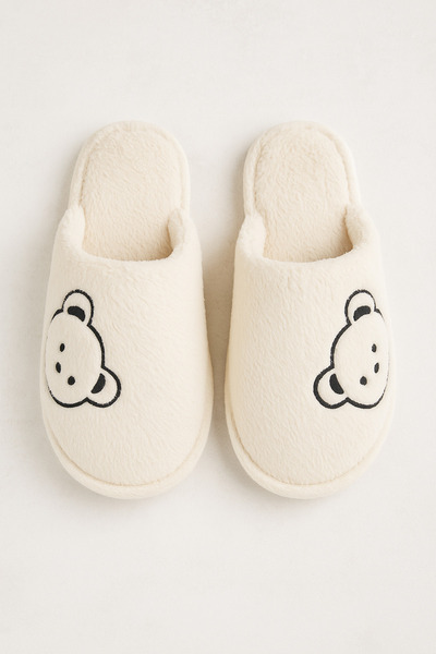 Modares Store Teddy Bear Patterned Plush House Slippers Non-Slip Sole