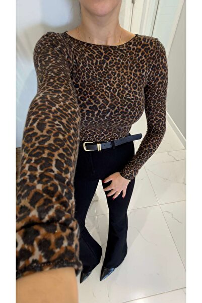 BİRCANÇİL Μπλούζα από κασμίρ με μοτίβο μαύρου λεοπάρδαλης Dlvin Bessy
