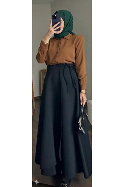 CNG MODA Puf Scuba Side Tie Zippered L Stretch Fabric Flared Skirt