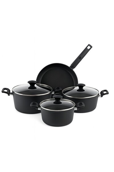 Zilan 7-piece cookware set, aluminum with PTFE non-stick interior, glass lids, ZLN 3277, grey